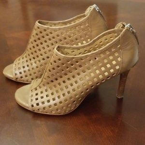 Tahari Chris Nude/Tan Cut Out Bootie Heels